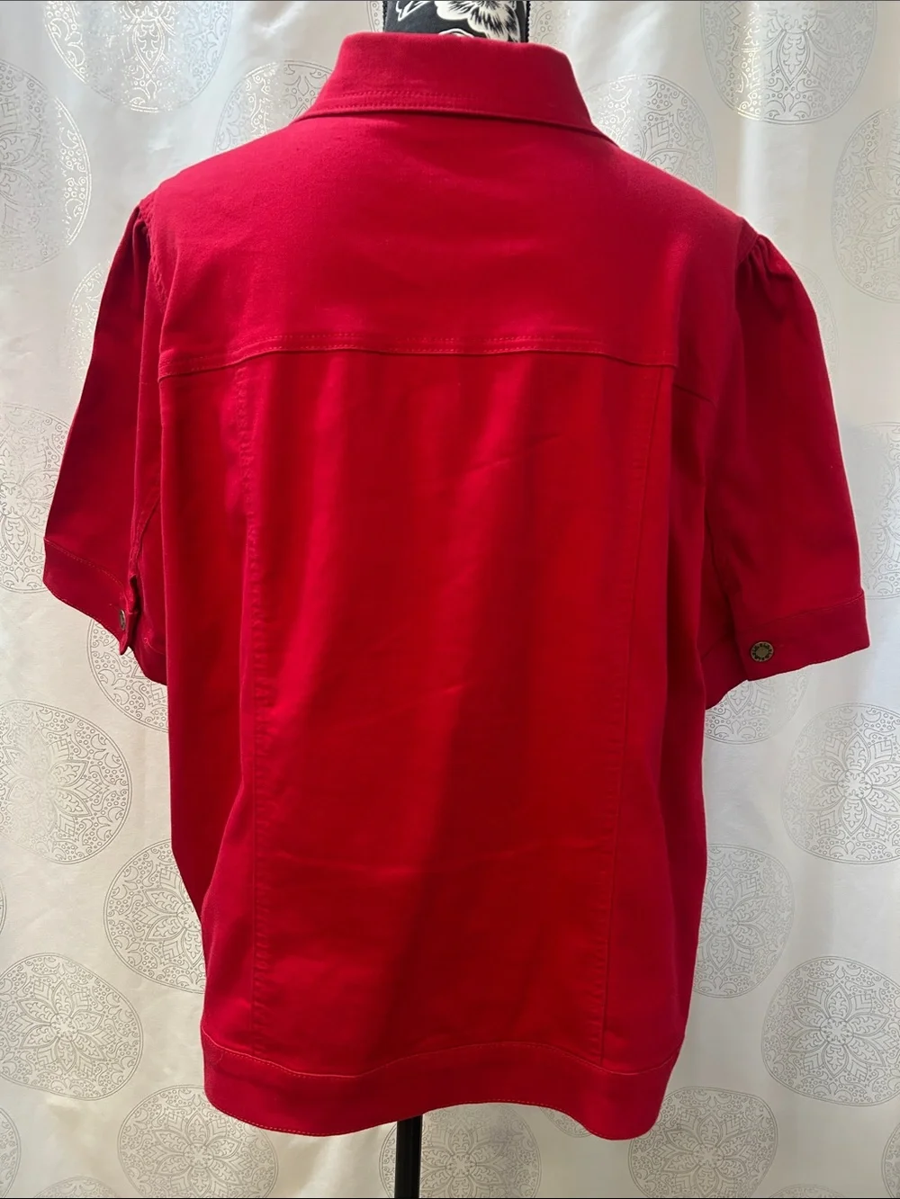 Belle Kim Gravel Red Short-Sleeve Denim Jean Jacket Women 2X - Picture 3 of 12